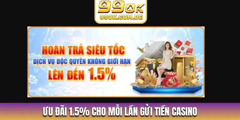 Ưu đãi 1.5% cho mỗi lần gửi tiền casino